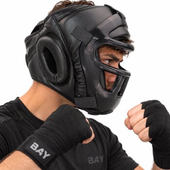 Kopfschutz Fortress mit Kunststoff Gitter Leder schwarz XL