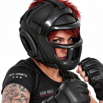 Kopfschutz Fortress mit Kunststoff Gitter Leder schwarz XL