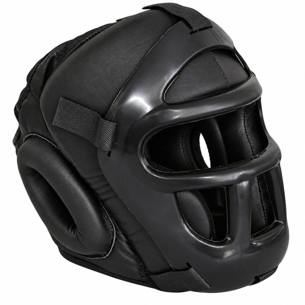 Kopfschutz Fortress mit Kunststoff Gitter Leder schwarz XL