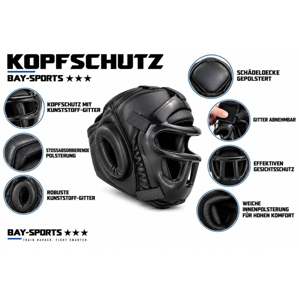 Kopfschutz Fortress mit Kunststoff Gitter Leder schwarz XL