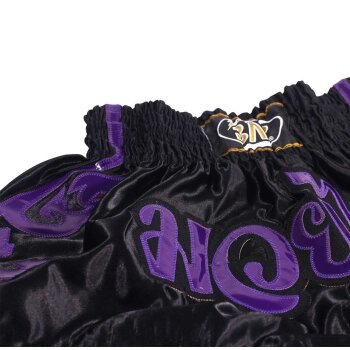 Laser Cut Thaiboxhose  schwarz/lila violett XL