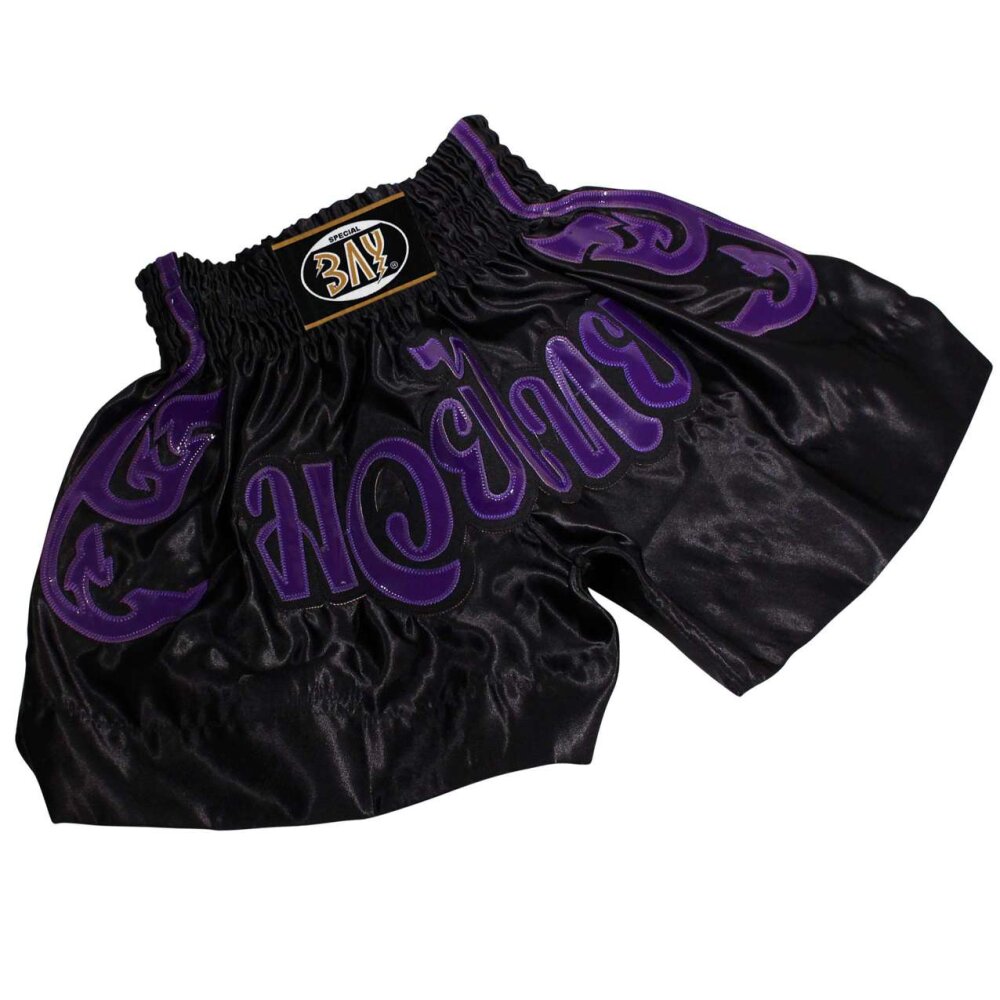 Laser Cut Thaiboxhose  schwarz/lila violett XL