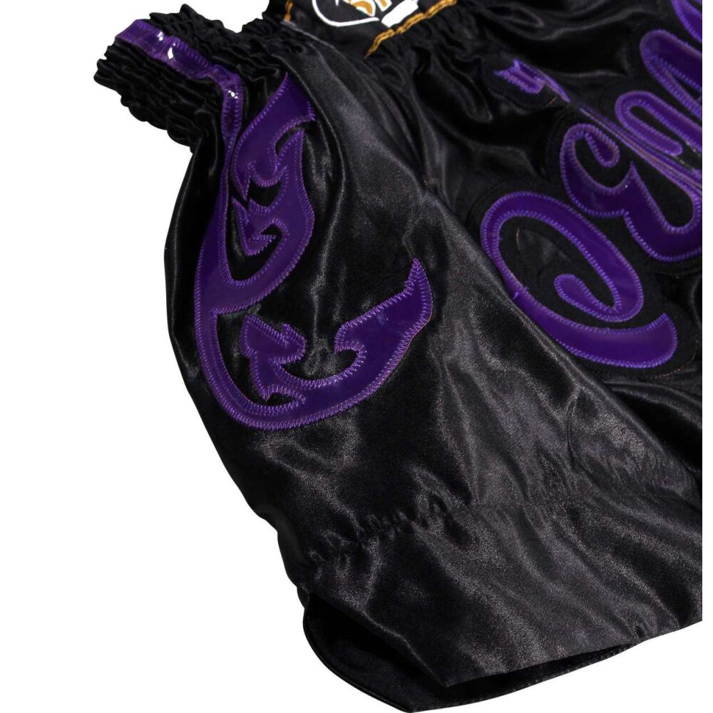 Laser Cut Thaiboxhose  schwarz/lila violett XL