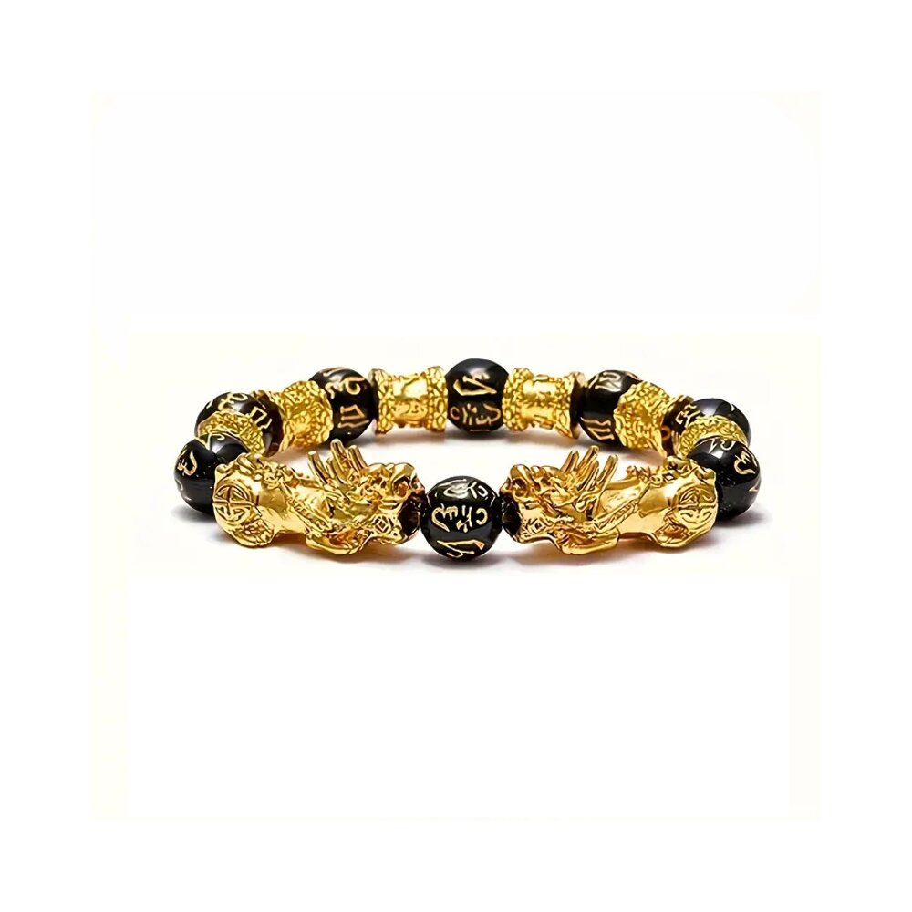Drachenarmband, 2 Drachen Feng Shui Schwarzer Obsidian Reichtumsarmband,  Accessoires  oder Gl&uuml;cksbringer