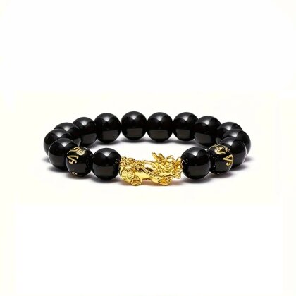 Drachenarmband, black Feng Shui Schwarzer Obsidian Reichtumsarmband,  Accessoires  oder Gl&uuml;cksbringer