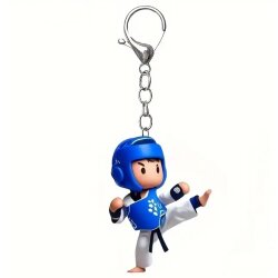 Schlüsselanhänger Acryl Figur Taekwondo Blau