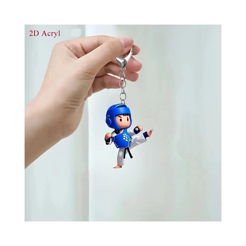 Schlüsselanhänger Acryl Figur Taekwondo Blau