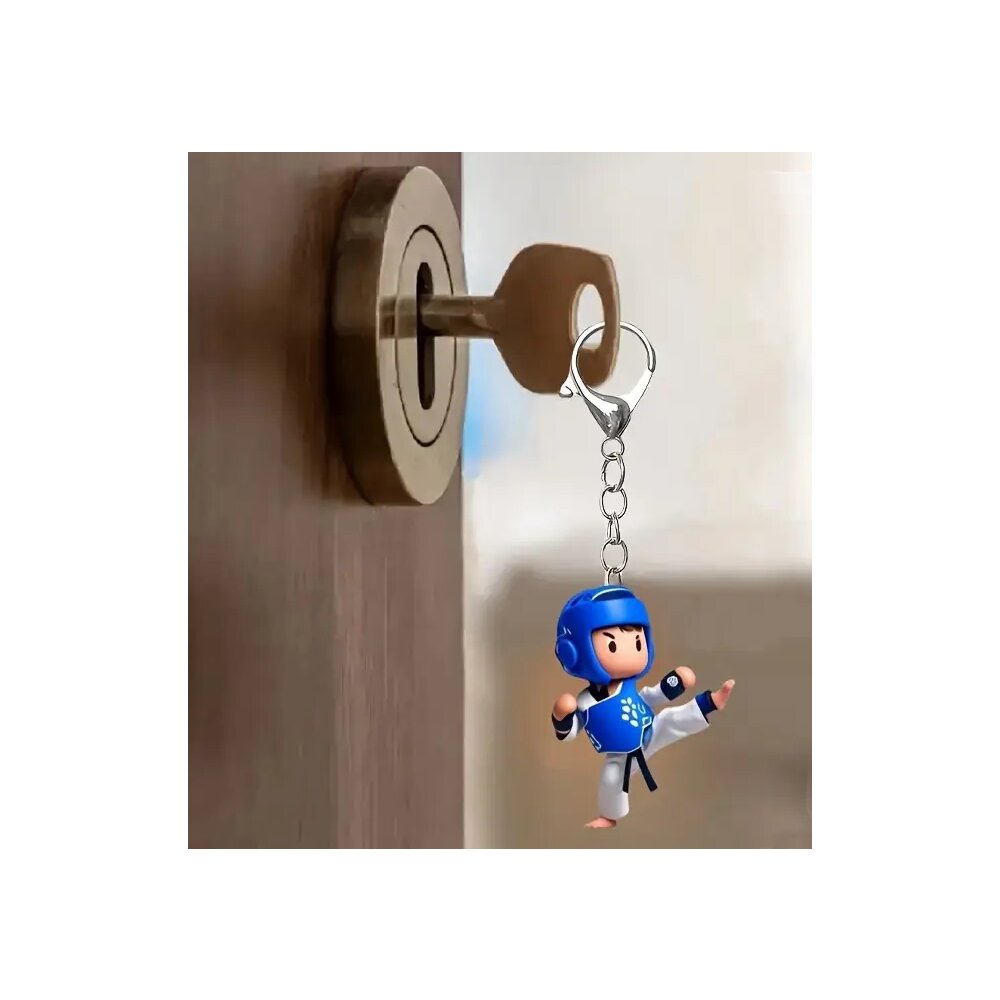 Schlüsselanhänger Acryl Figur Taekwondo Blau