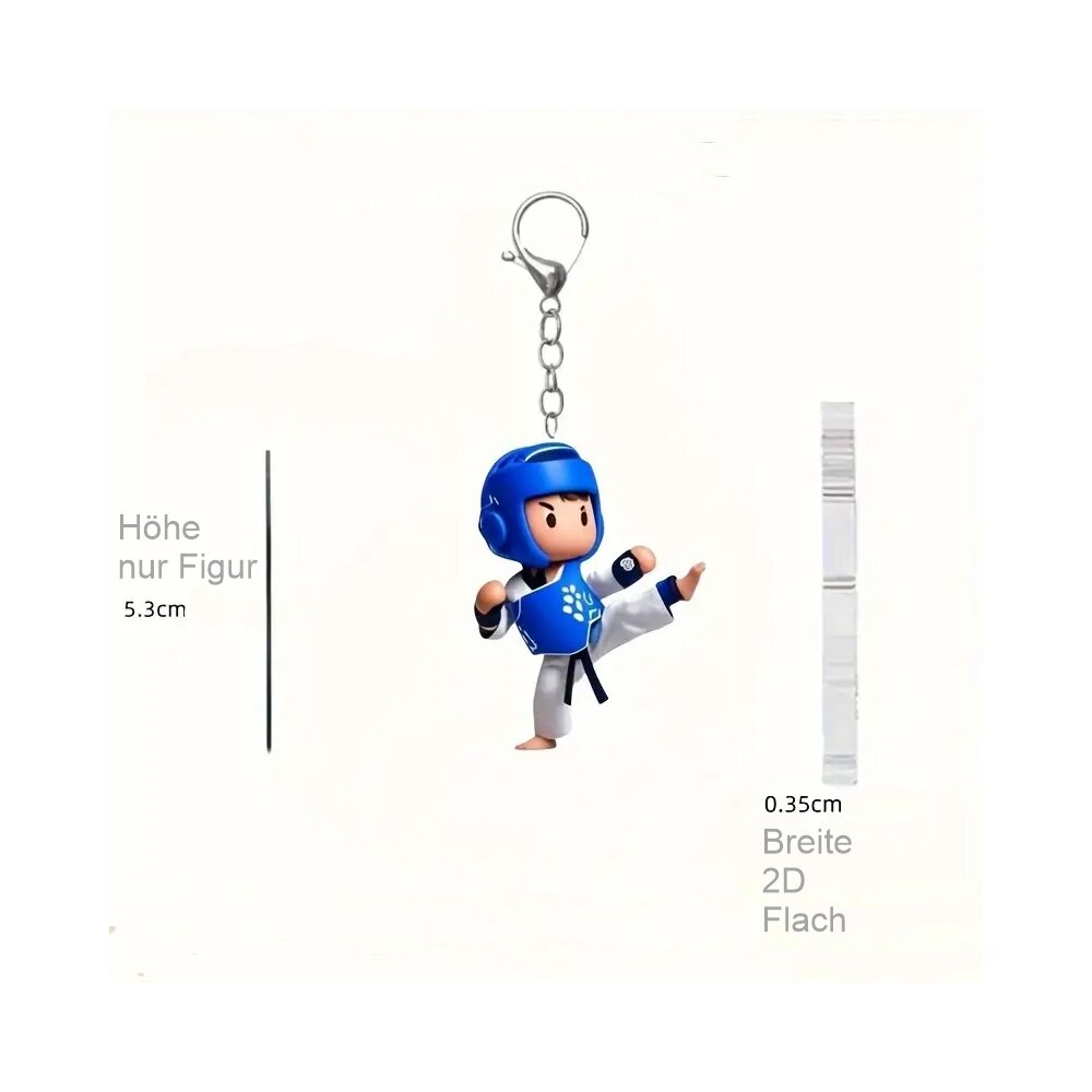 Schlüsselanhänger Acryl Figur Taekwondo Blau
