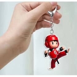 Schlüsselanhänger Acryl Figur Taekwondo Rot