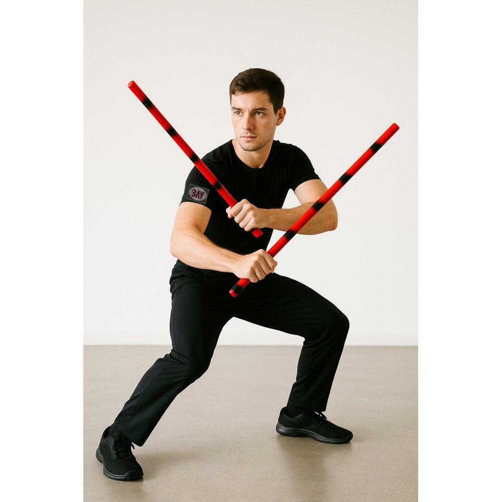 Arnis Langstock Rattan lackiert rot/schwarz 65 cm