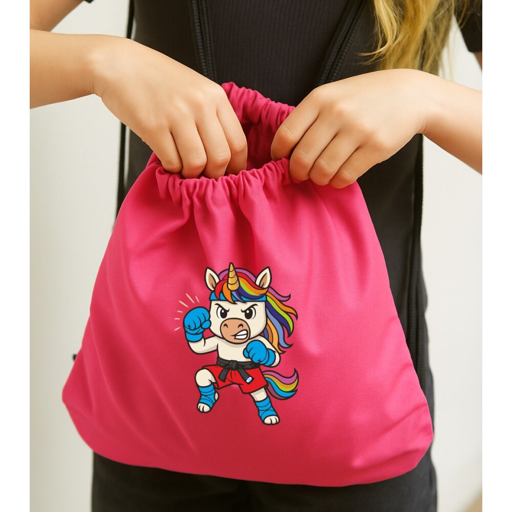 Sportbeutel Kids Fight Club Einhorn – Pinker Turnbeutel für Mädchen mit Kampfsport-Power