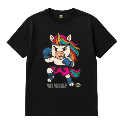 Kids Fight Club T-Shirt Einhorn - Power im Regenbogen für Kinder  schwarz 128