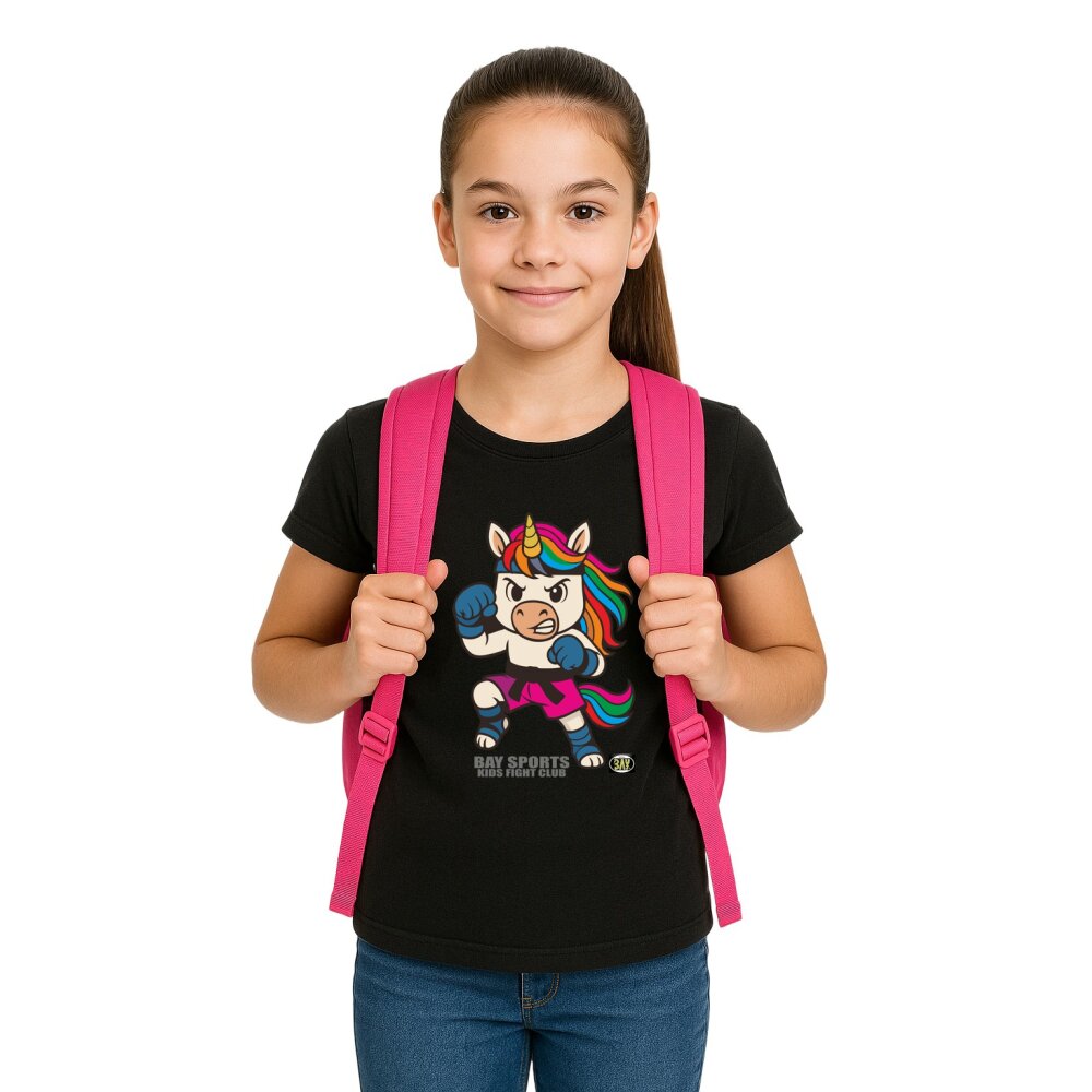 Kids Fight Club T-Shirt Einhorn - Power im Regenbogen für Kinder  schwarz  104 - 164 128