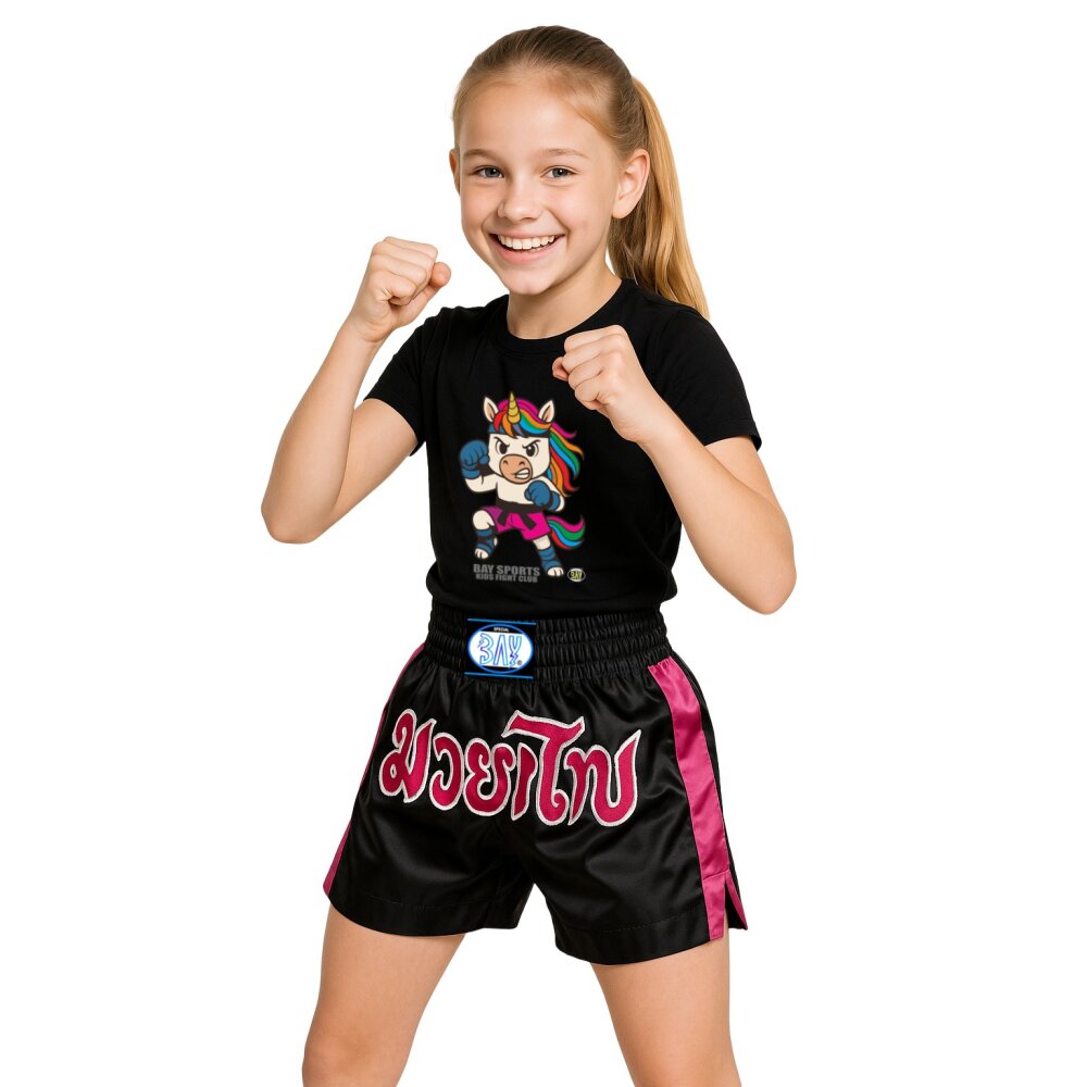 Kids Fight Club T-Shirt Einhorn - Power im Regenbogen für Kinder  schwarz 128