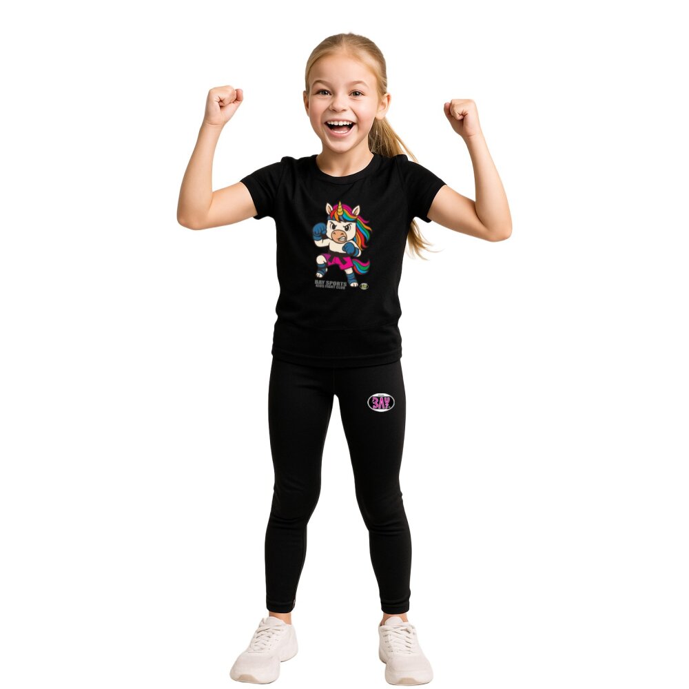Kids Fight Club T-Shirt Einhorn - Power im Regenbogen für Kinder  schwarz 128