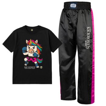 SET ANGEBOT Kids Fight Club T-Shirt Einhorn + Stick Kickboxhose schwarz/pink