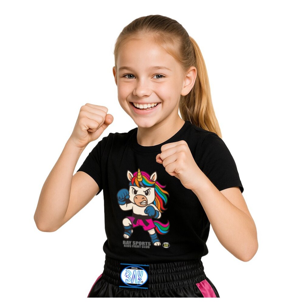 SET ANGEBOT Kids Fight Club T-Shirt Einhorn + Stick Kickboxhose schwarz/pink 116 120