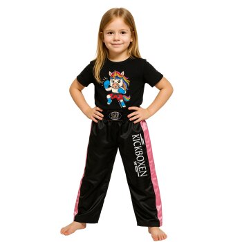 SET ANGEBOT Kids Fight Club T-Shirt Einhorn + Stick Kickboxhose schwarz/pink 128 120