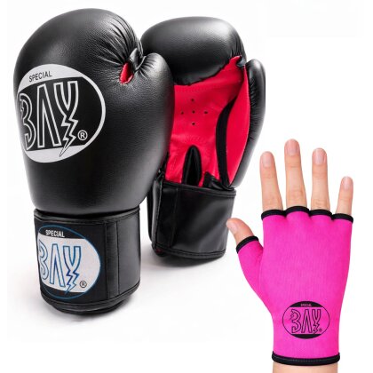 Future Boxhandschuhe + GRATIS Schlupfbandagen schwarz/pink 10 Unzen Schlupfbandagen S