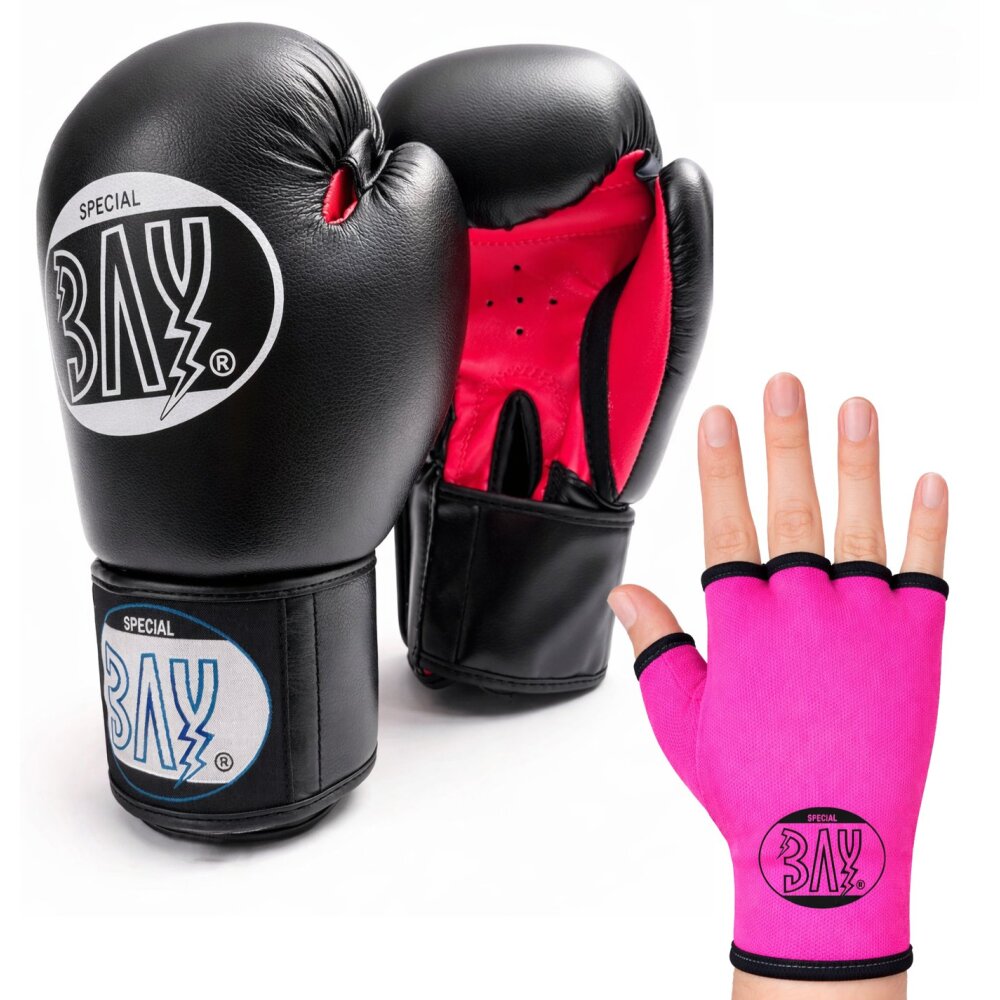 Future Boxhandschuhe + GRATIS Schlupfbandagen schwarz/pink 10 Unzen Schlupfbandagen M