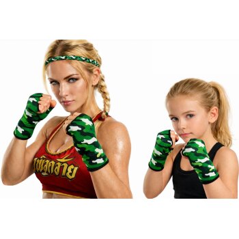GRATIS ab einen Einkaufswert von 15 Euro - Innenhandschuhe Boxbandagen Camouflage grün Universalgröße Senior