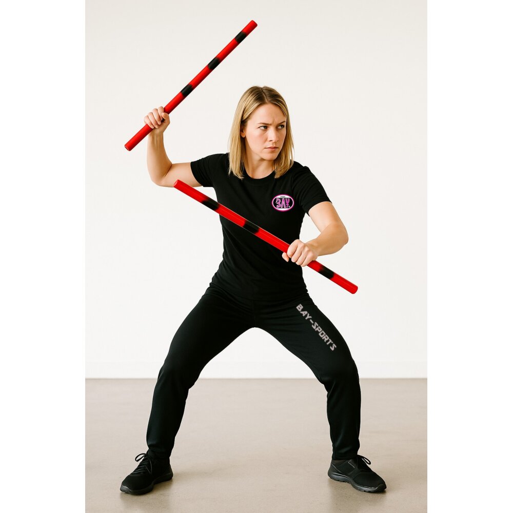 Trainingsstock Krav Maga Selbstverteidugung Rattan lackiert rot/schwarz 65 cm