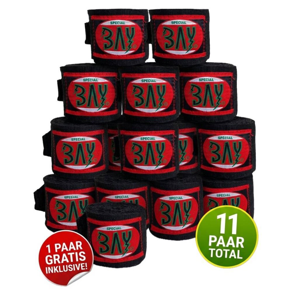 Spar Set 10 + 1 Gratis - Pro Edition 2,5 m Boxbandagen elastisch schwarz