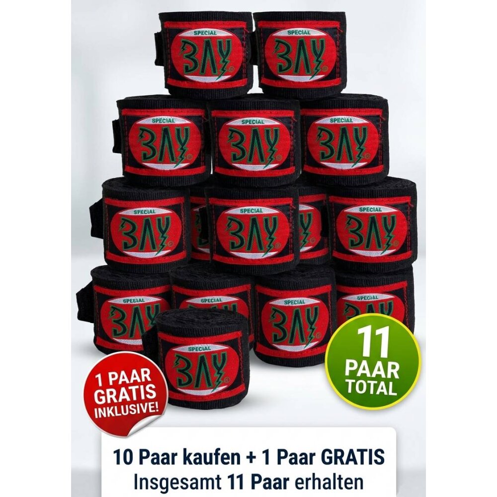 Spar Set 10 + 1 Gratis - Pro Edition 2,5 m Boxbandagen elastisch schwarz
