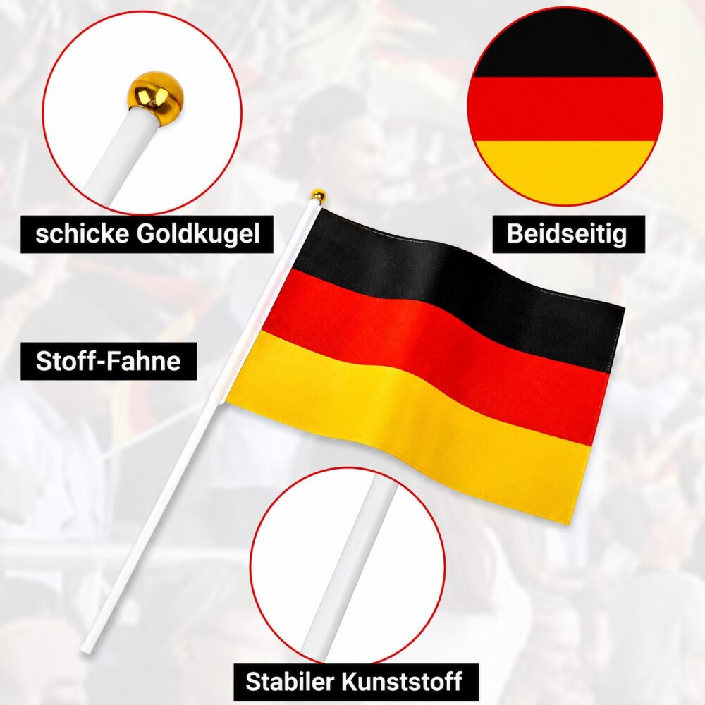 10x Spar Set Mini Deutschland Fahne 30 cm, Flagge BRD Handfahne