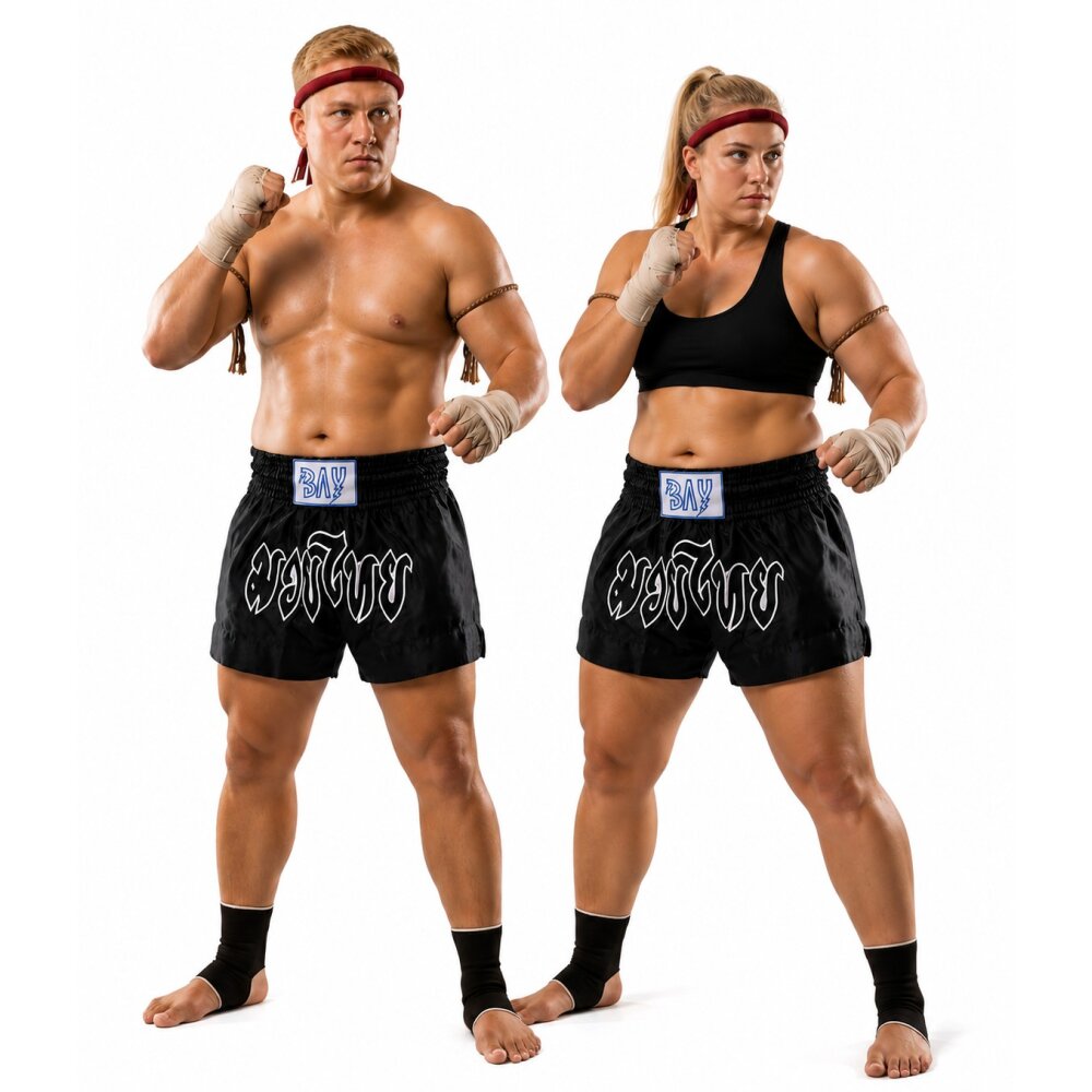 20 Jahre Jubel Rabatt - Big Size Remy Thaiboxhose schwarz/weiß mit Schrift  XXL