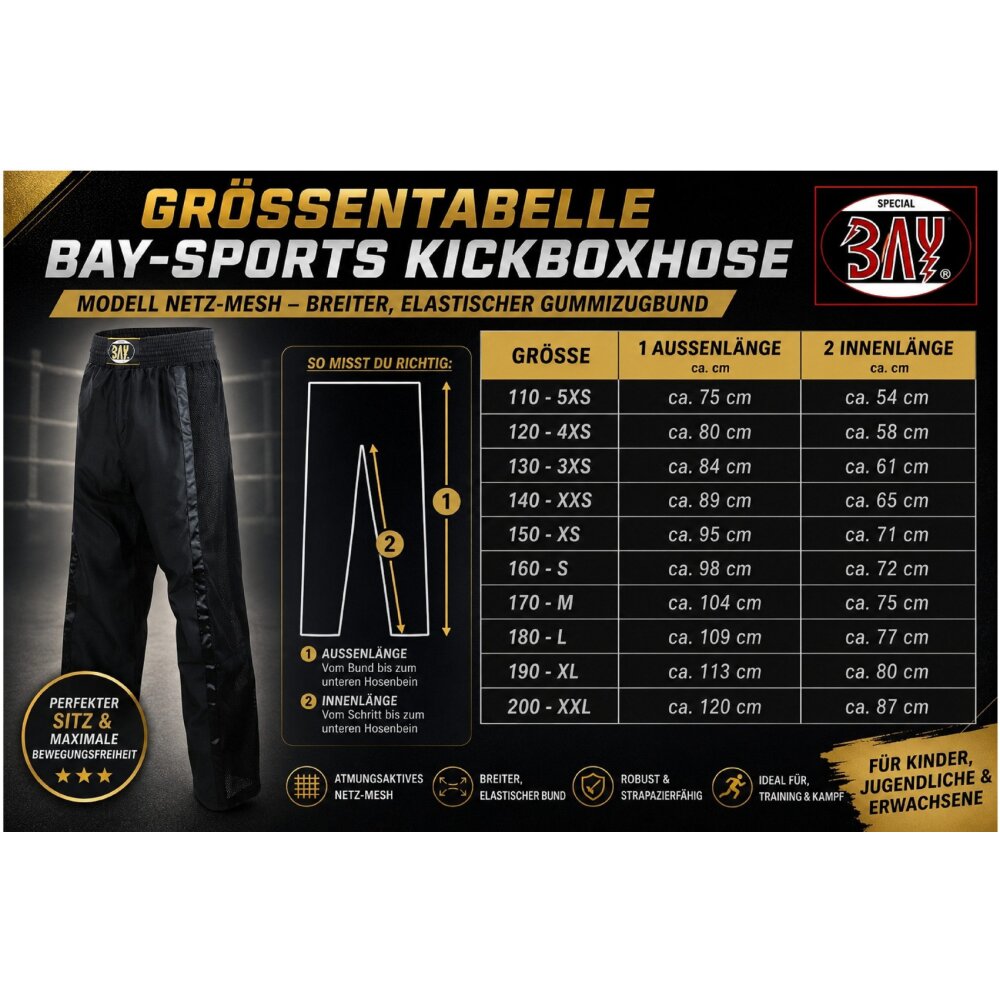 BAY Teamwear Kampfsporthose mit Netz Gewebe 3 Farben