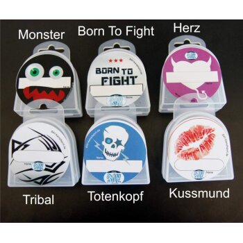 Zahnschutz Fun Set Motiv Dose mit NAMENSFREIFELD - Kinder Totenkopf transparent