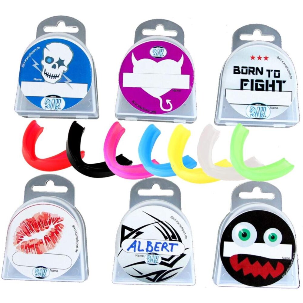 Zahnschutz Fun Set Motiv Dose mit NAMENSFREIFELD - Kinder Totenkopf transparent