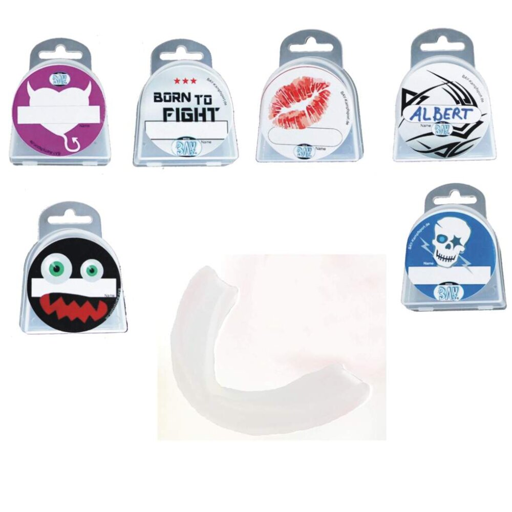 Zahnschutz Fun Set Motiv Dose mit NAMENSFREIFELD - Kinder Totenkopf transparent