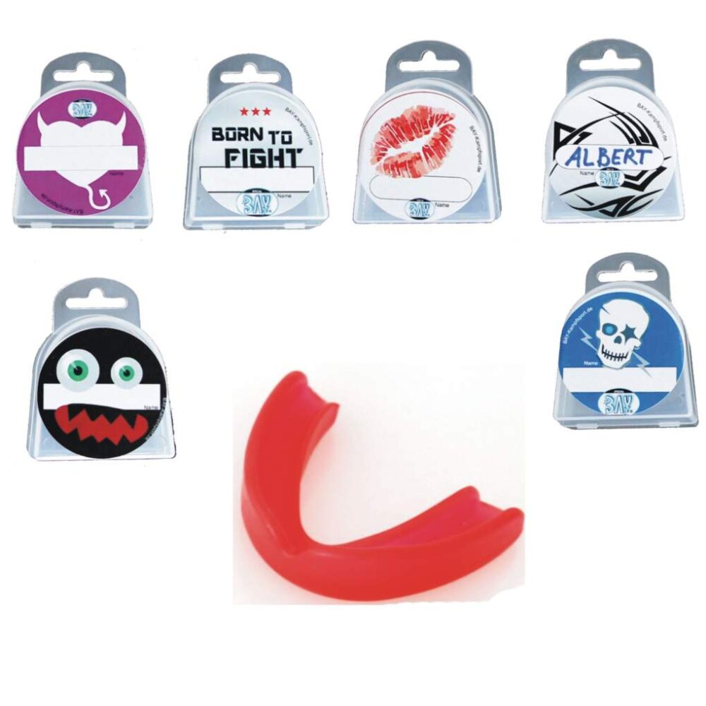 Zahnschutz Fun Set Motiv Dose mit NAMENSFREIFELD - Kinder Born to Fight rot