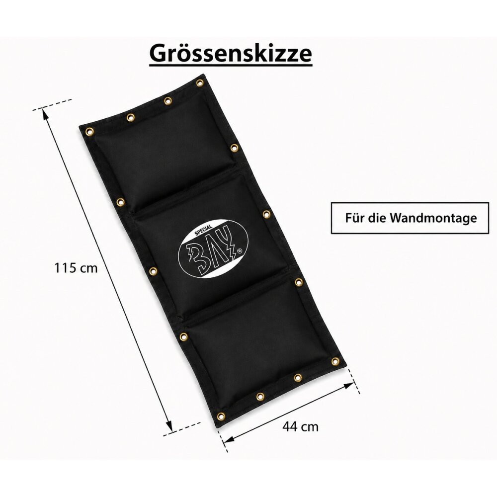 3-Kammern Wand-Schlagpolster 115x44 fertig gefüllt schwarz