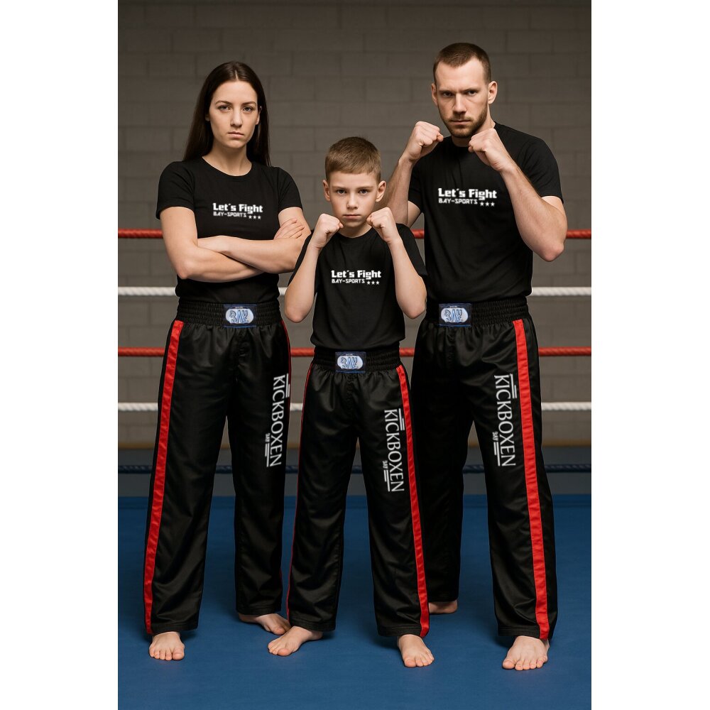 Stick Kickboxhose schwarz/rot 6XS - XXL Kinder und Erwachsene