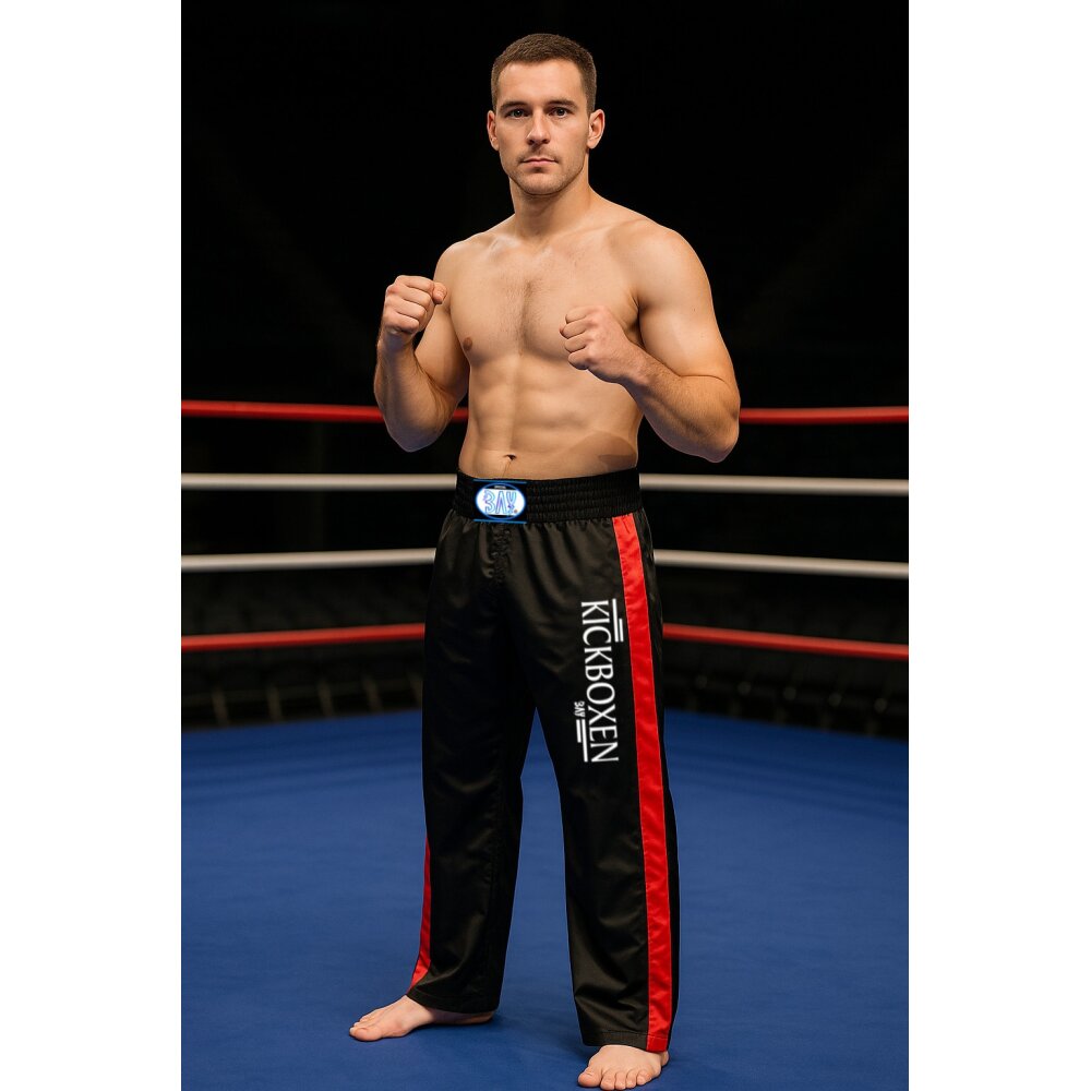 Stick Kickboxhose schwarz/rot  6XS - XXL Kinder und Erwachsene