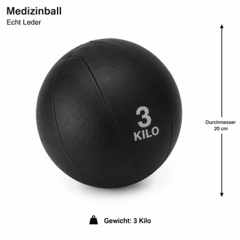 Echtes Leder Medizinball 3 kg schwarz