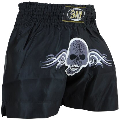 Totenkopf Thaiboxhose schwarz silber L