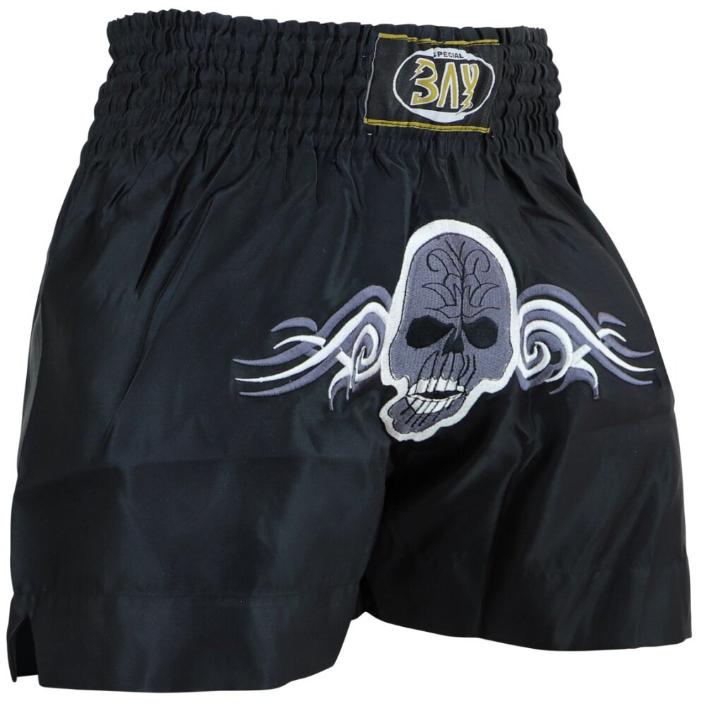 Totenkopf Thaiboxhose schwarz silber L