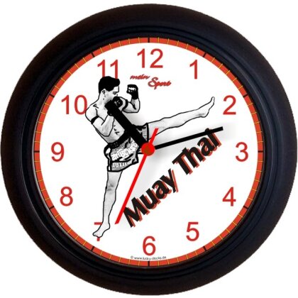 Wanduhr Muay Thai Thaiboxen ohne Widmung schwarz schleichend/leise