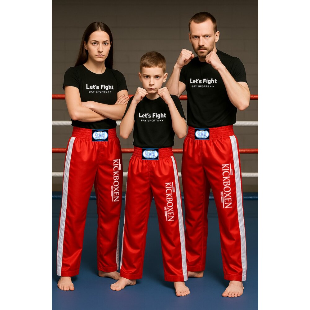 Stick Kickboxhose rot/weiß 4XS - XXL Kinder Erwachsene 150 (XS)