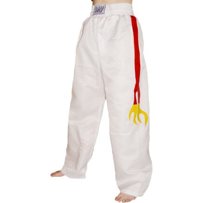 Flame Kickboxhose mit Flammen weiß/gelb/rot 150 (XS)