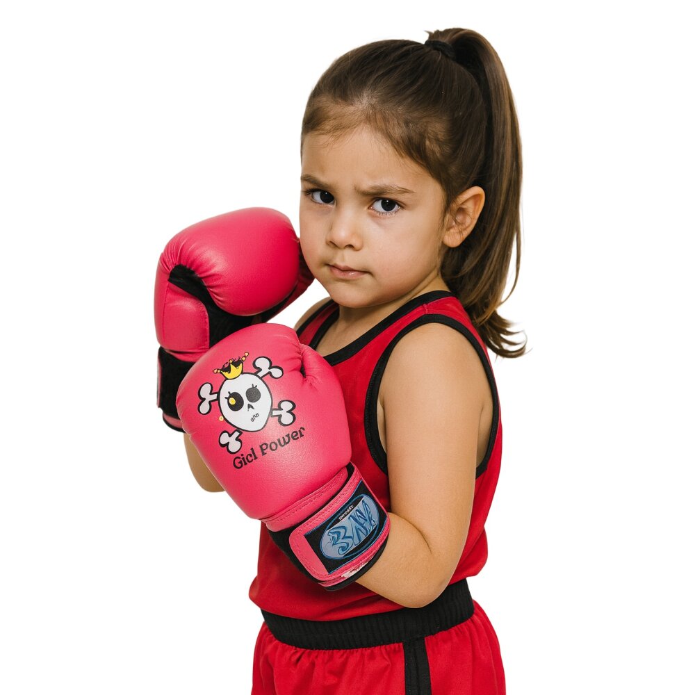 Baby Kinder 2 Unzen Girl Power Totenkopf mini Boxhandschuhe pink/schwarz