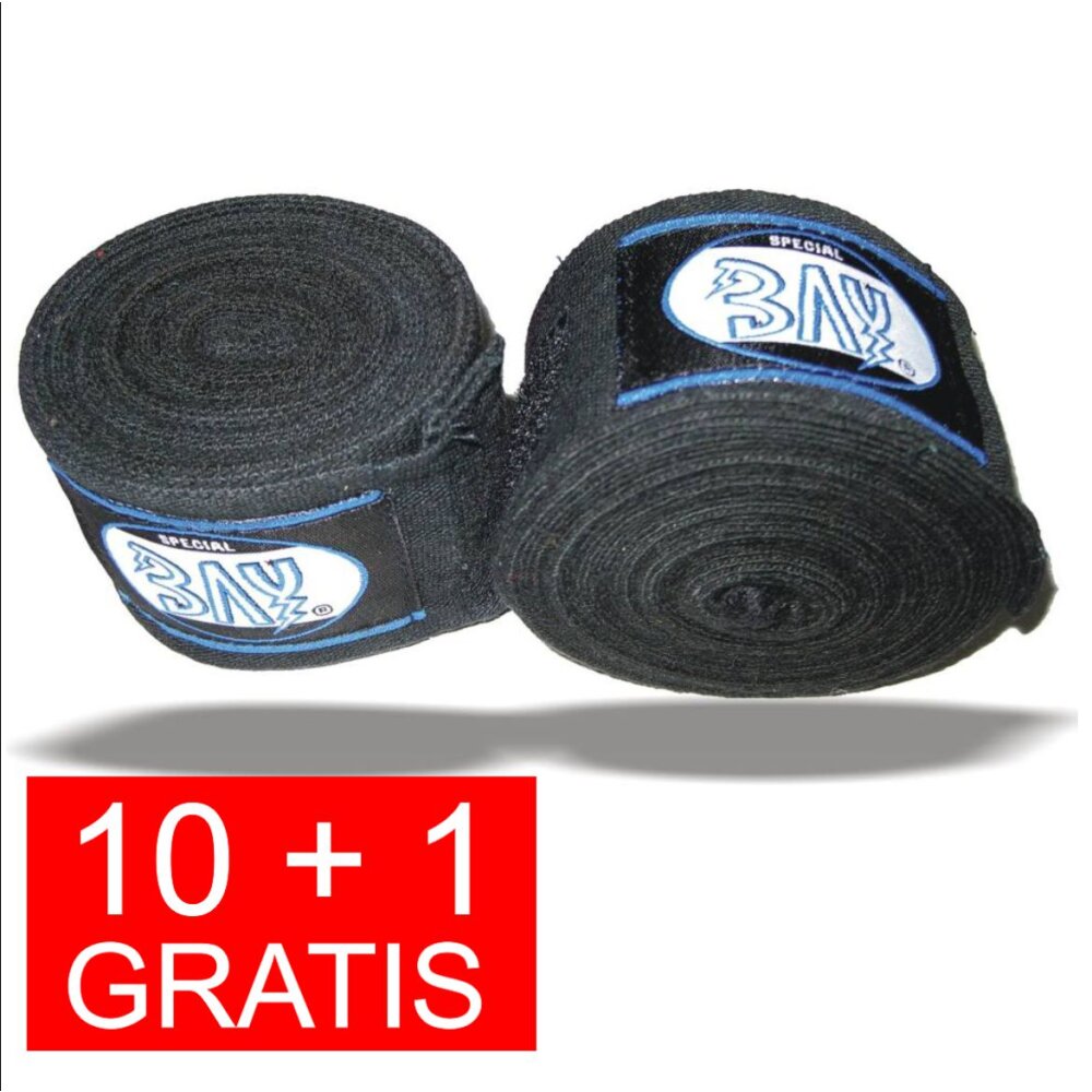 10 + 1 GRATIS Angebot (11 Paar) Basic Boxbandagen 2,5 m schwarz elastisch Farben