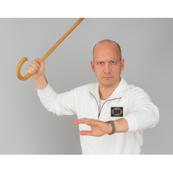 Jipangi Gehstock Schirm Rundgriff Rattan Holz SV Krav Maga