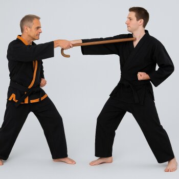 Jipangi Gehstock Schirm Rundgriff Rattan Holz SV Krav Maga