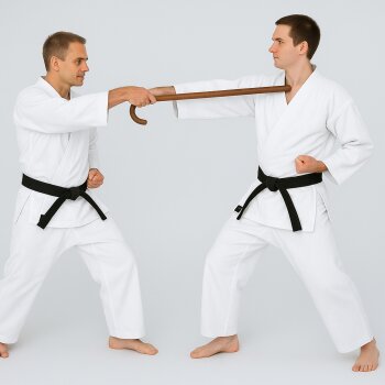 Jipangi Gehstock Schirm Rundgriff Rattan Holz SV Krav Maga